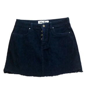 Indigo Reign Navy Raw Edge Button Up Corduroy Skirt Size 5 GUC